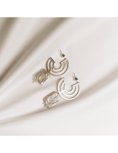 The Extrovert Circle Hoops pearl earrings  Minimalist, handcrafted - Monom