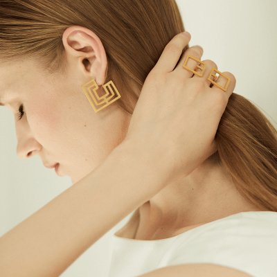 The Introspect Square Hoops earrings  Minimalist, handcrafted - Monom 2