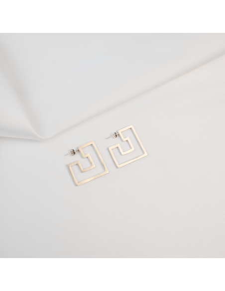 Labyrinth Introspect Empty Square Minimal Earrings, Handmade by Monom