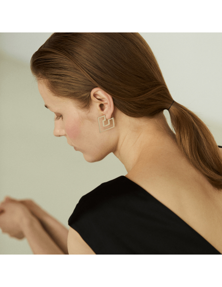 Labyrinth Introspect Empty Square Minimal Earrings, Handmade by Monom