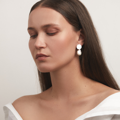 Cercei PLATTITUDE drop perla Minimal, realizate manual. - Monom